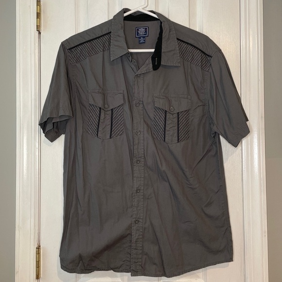 Black Jack Other - Black Jack Button Up Collared Cotton Shirt Size XL Gray Short Sleeve Pockets‎
